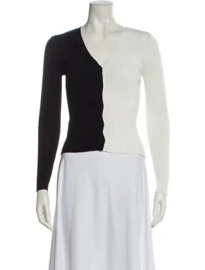 Pre-owned Staud V-neck Long Sleeve Crop Top In Black