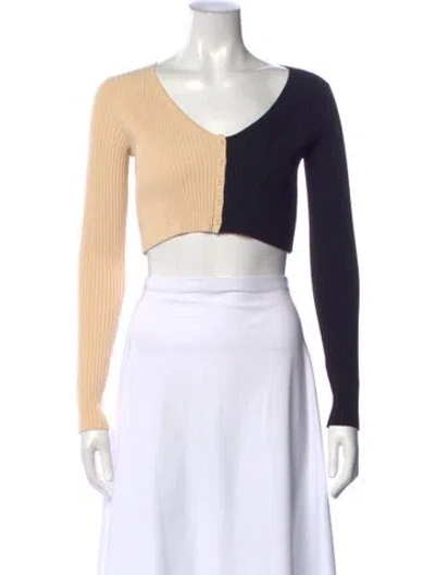 Pre-owned Staud V-neck Long Sleeve Crop Top In Black