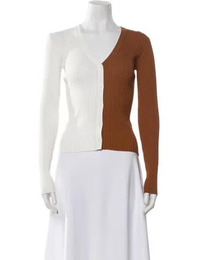 Pre-owned Staud V-neck Long Sleeve Crop Top In Brown