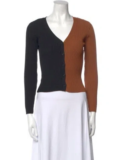 Pre-owned Staud V-neck Long Sleeve Crop Top In Brown