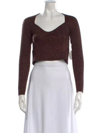 Pre-owned Staud V-neck Long Sleeve Crop Top In Brown