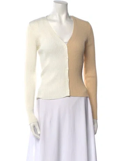Pre-owned Staud V-neck Long Sleeve Crop Top In Neutral