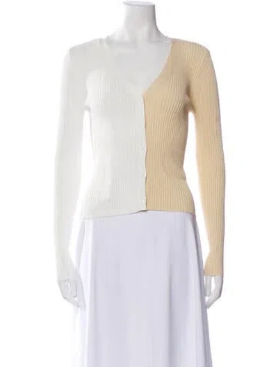 Pre-owned Staud V-neck Long Sleeve Crop Top In Neutral