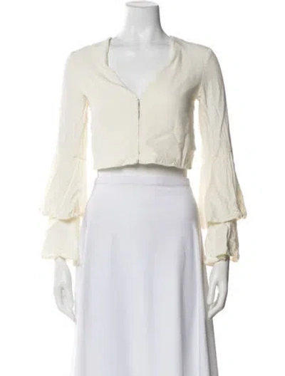 Pre-owned Staud V-neck Long Sleeve Crop Top In Neutral
