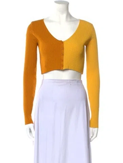 Pre-owned Staud V-neck Long Sleeve Crop Top In Orange