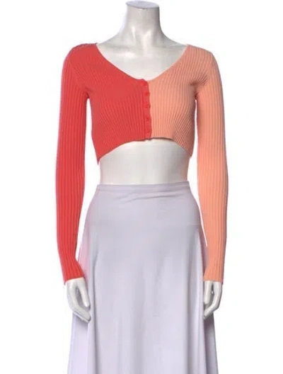 Pre-owned Staud V-neck Long Sleeve Crop Top In Pink