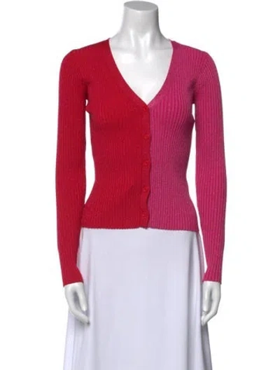 Pre-owned Staud V-neck Long Sleeve Crop Top In Pink