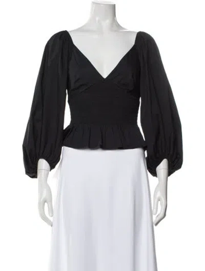 Pre-owned Staud V-neck Long Sleeve Top In Black