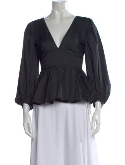 Pre-owned Staud V-neck Long Sleeve Top In Black