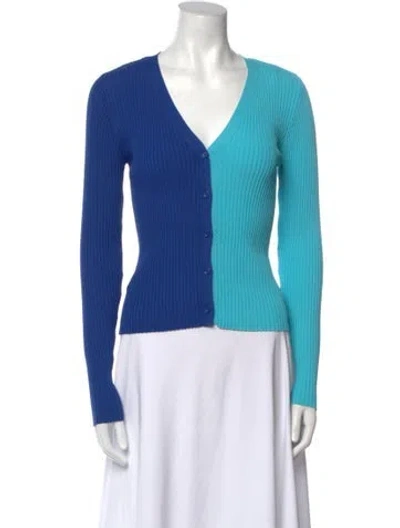 Pre-owned Staud V-neck Long Sleeve Top In Blue