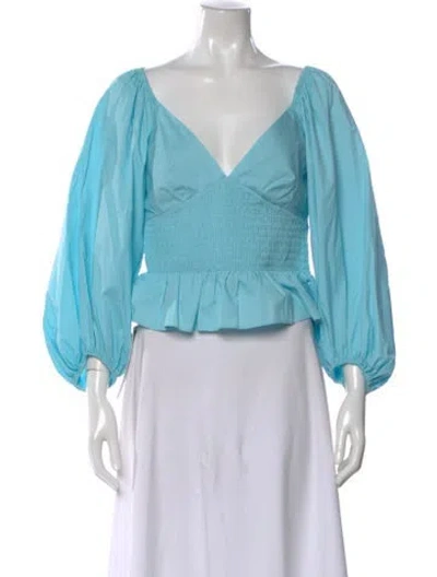 Pre-owned Staud V-neck Long Sleeve Top In Blue