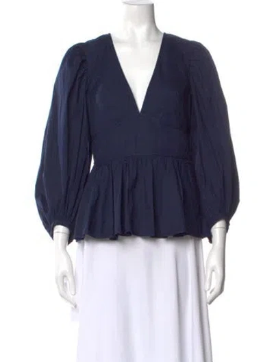 Pre-owned Staud V-neck Long Sleeve Top In Blue
