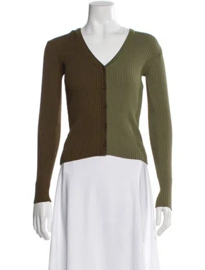Pre-owned Staud V-neck Long Sleeve Top In Green