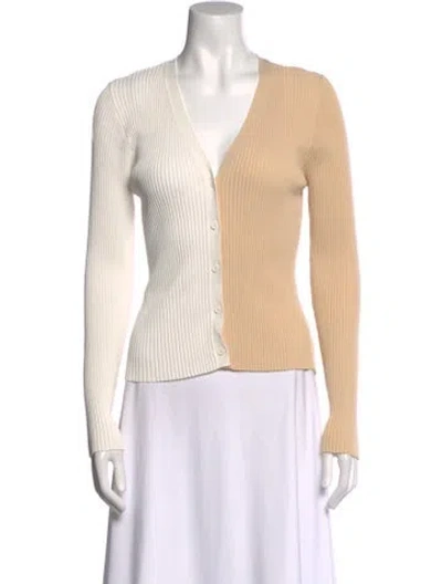 Pre-owned Staud V-neck Long Sleeve Top In Neutral
