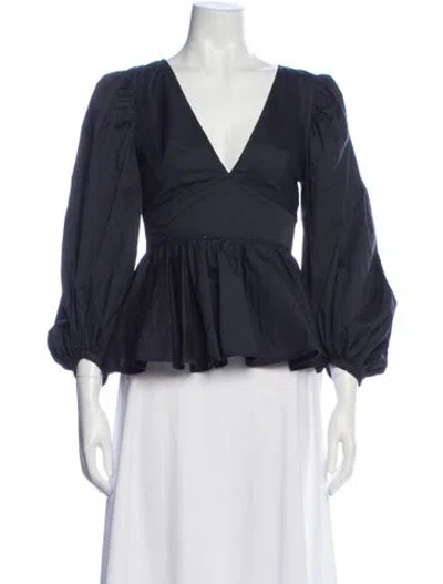 Pre-owned Staud V-neck Long Sleeve Top W/ Tags In Black