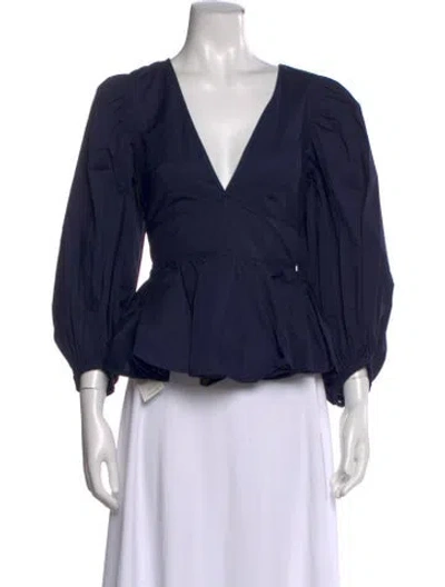 Pre-owned Staud V-neck Long Sleeve Top W/ Tags In Blue