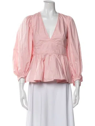 Pre-owned Staud V-neck Long Sleeve Top W/ Tags In Pink