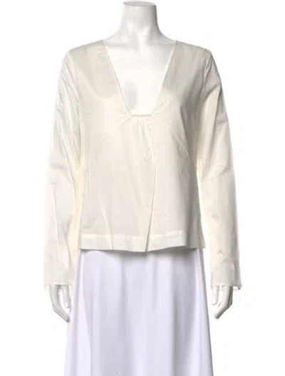 Pre-owned Staud V-neck Long Sleeve Top W/ Tags In White