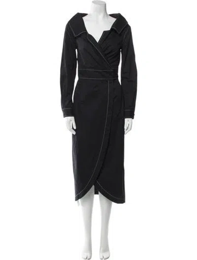 Pre-owned Staud V-neck Midi Length Dress In Black