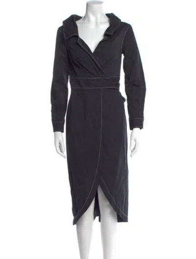 Pre-owned Staud V-neck Midi Length Dress In Black