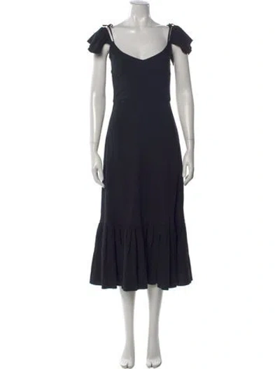 Pre-owned Staud V-neck Midi Length Dress In Black