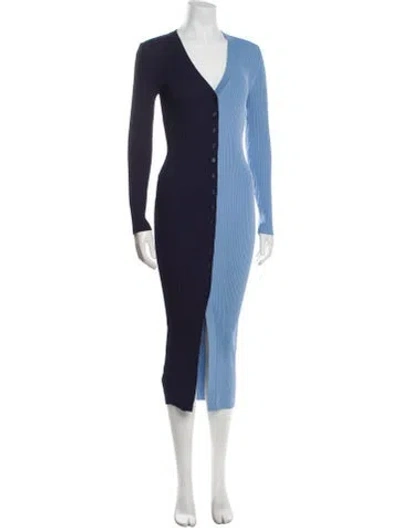 Pre-owned Staud V-neck Midi Length Dress In Blue