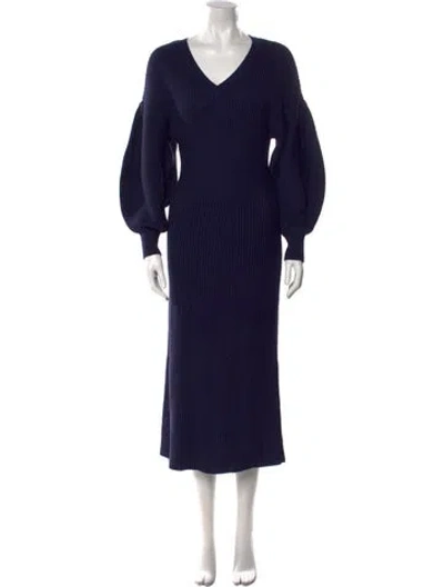 Pre-owned Staud V-neck Midi Length Dress In Blue