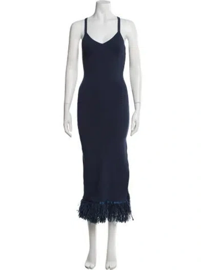 Pre-owned Staud V-neck Midi Length Dress In Blue