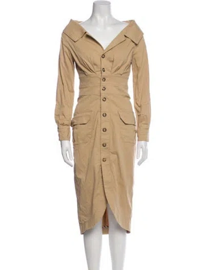 Pre-owned Staud V-neck Midi Length Dress In Brown