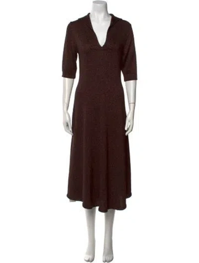 Pre-owned Staud V-neck Midi Length Dress In Brown