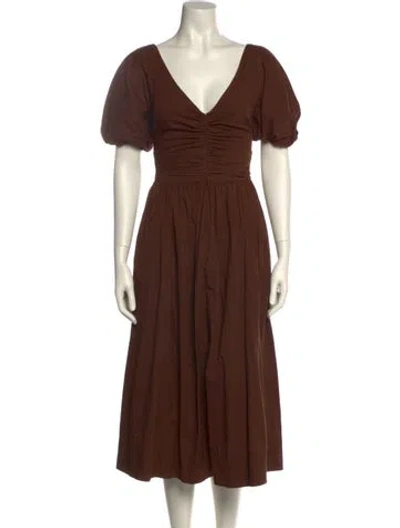 Pre-owned Staud V-neck Midi Length Dress In Brown