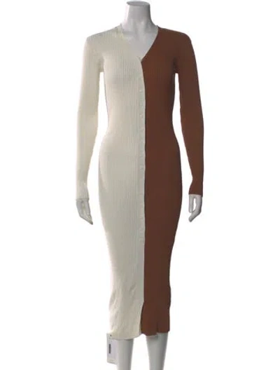 Pre-owned Staud V-neck Midi Length Dress In Brown