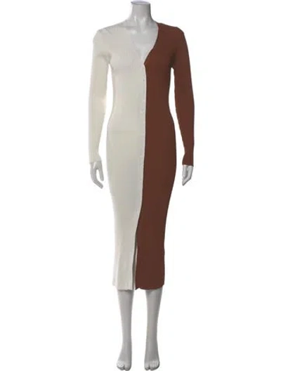 Pre-owned Staud V-neck Midi Length Dress In Brown