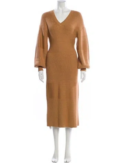 Pre-owned Staud V-neck Midi Length Dress In Brown