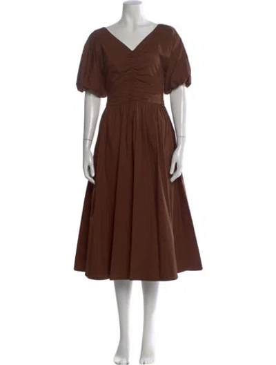 Pre-owned Staud V-neck Midi Length Dress In Brown
