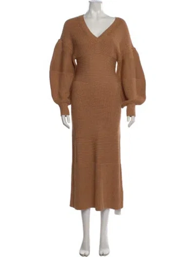 Pre-owned Staud V-neck Midi Length Dress In Brown