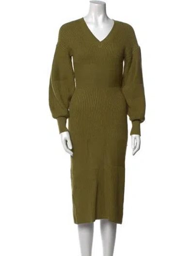 Pre-owned Staud V-neck Midi Length Dress In Green