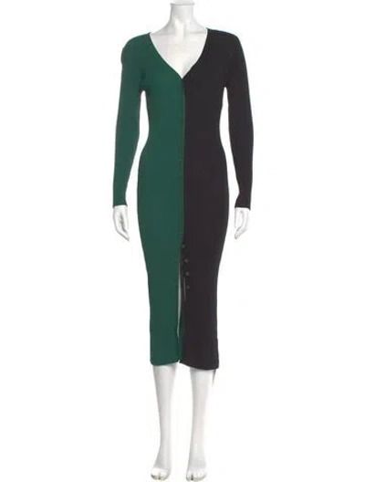 Pre-owned Staud V-neck Midi Length Dress In Green