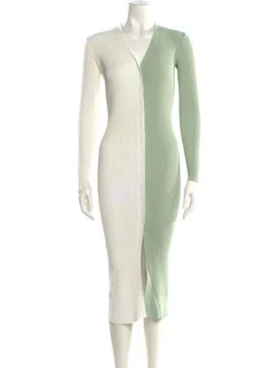 Pre-owned Staud V-neck Midi Length Dress In Green
