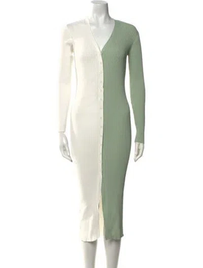 Pre-owned Staud V-neck Midi Length Dress In Green