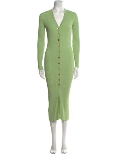 Pre-owned Staud V-neck Midi Length Dress In Green