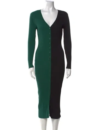 Pre-owned Staud V-neck Midi Length Dress In Green