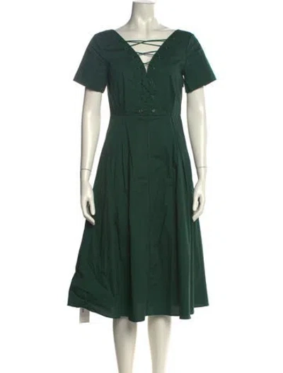 Pre-owned Staud V-neck Midi Length Dress In Green