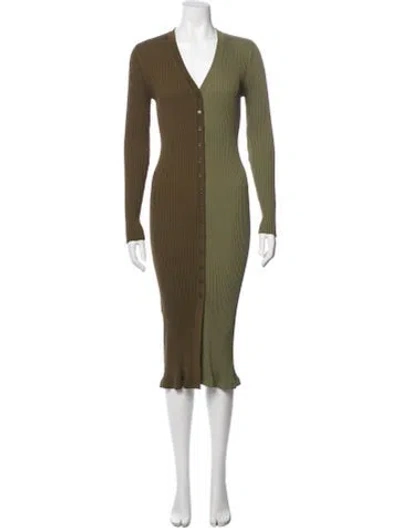 Pre-owned Staud V-neck Midi Length Dress In Green