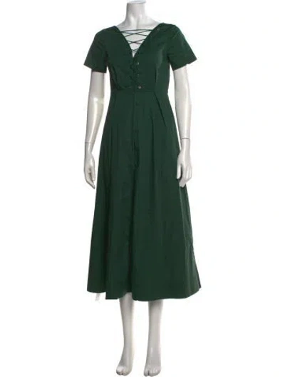 Pre-owned Staud V-neck Midi Length Dress In Green