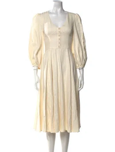 Pre-owned Staud V-neck Midi Length Dress In Neutral