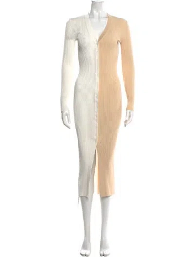 Pre-owned Staud V-neck Midi Length Dress In Neutral