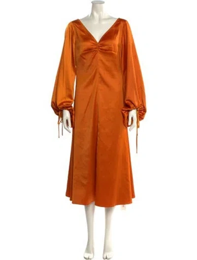 Pre-owned Staud V-neck Midi Length Dress In Orange