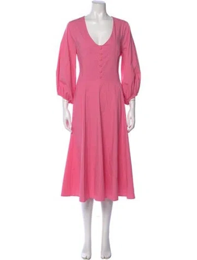 Pre-owned Staud V-neck Midi Length Dress In Pink