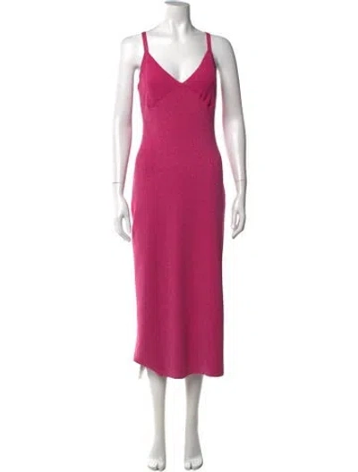 Pre-owned Staud V-neck Midi Length Dress In Pink